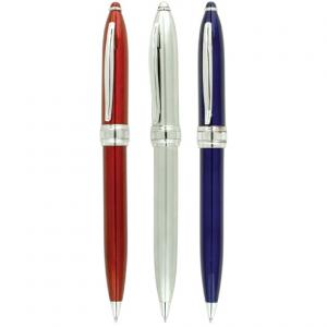 Три цвята метални химикалки с сребрист клипс