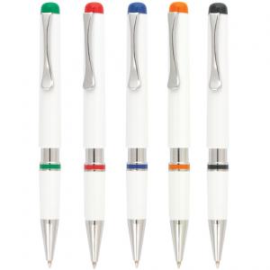 Бяла пластмасова химикалка в пет варианта украса