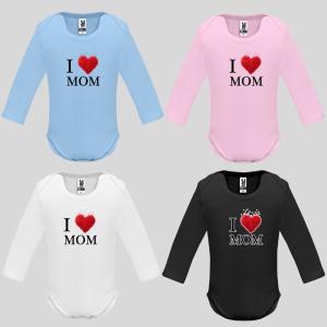 Бебешко боди с надпис - I LOVE MOM Бебешко боди с надпис - I LOVE MOM