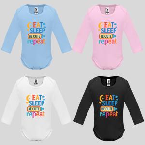 Бебешко боди с надпис - EAT, SLEEP, BE CUTE, REPEAT Бебешко боди с надпис - EAT, SLEEP, BE CUTE, REPEAT